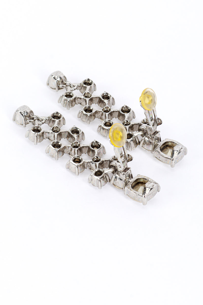 Vintage Oscar de la Renta Crystal Lattice Drop Earrings back clips open @recess la