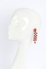 Vintage Oscar de la Renta Coral Crystal Lattice Drop Earrings on mannequin @recess la