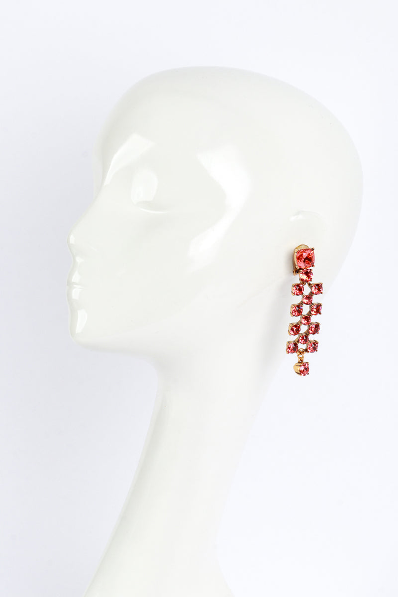 Vintage Oscar de la Renta Coral Crystal Lattice Drop Earrings on mannequin @recess la