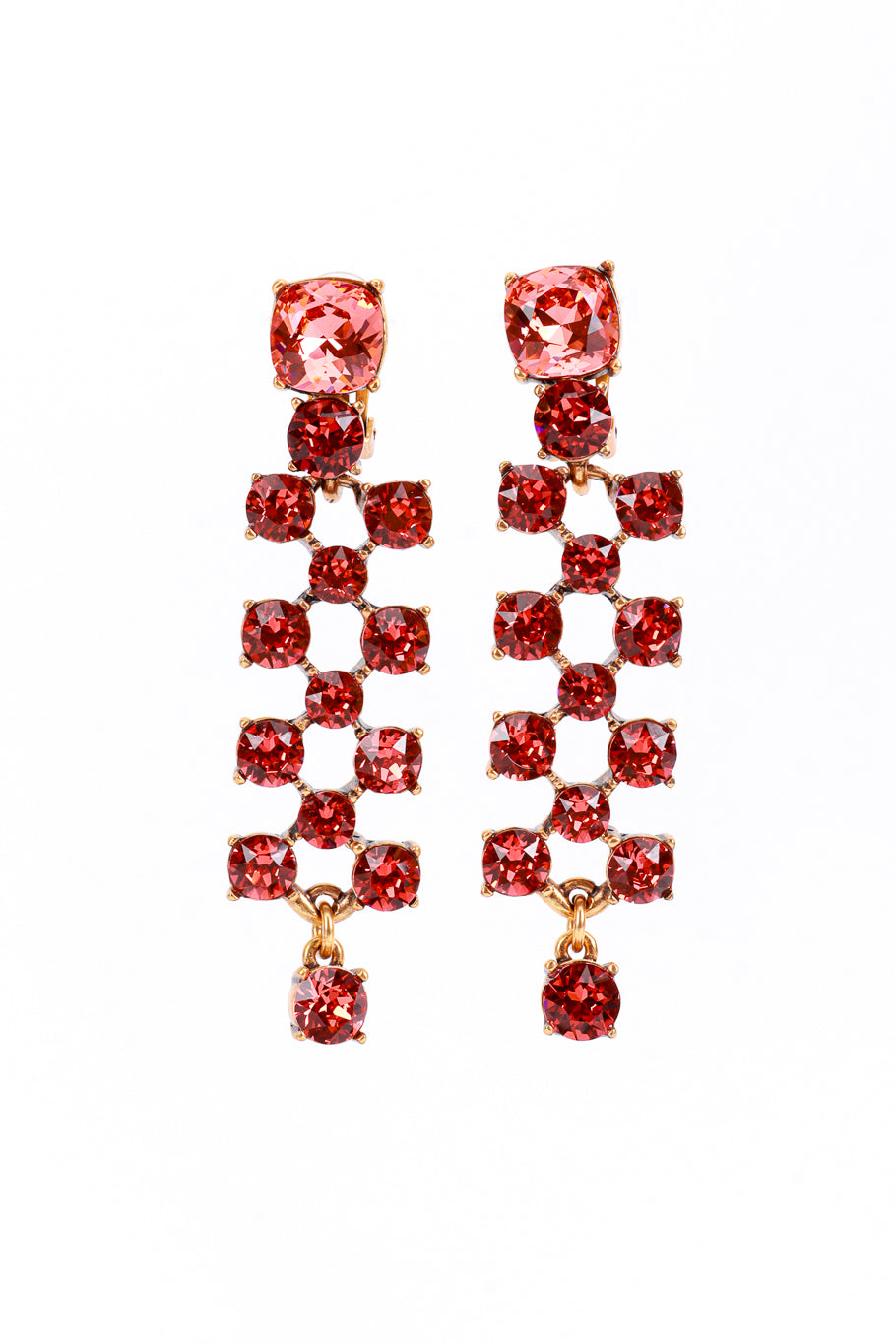 Vintage Oscar de la Renta Coral Crystal Lattice Drop Earrings front @recess la