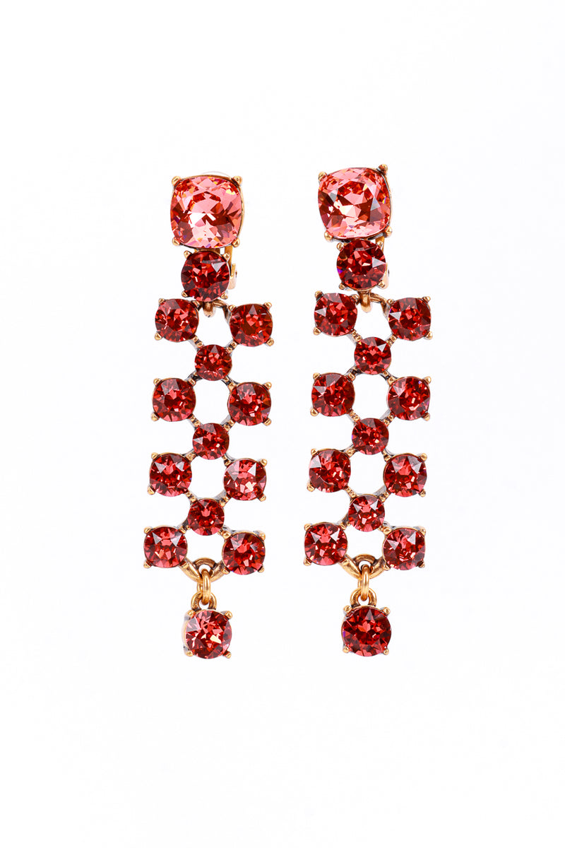 Vintage Oscar de la Renta Coral Crystal Lattice Drop Earrings front @recess la