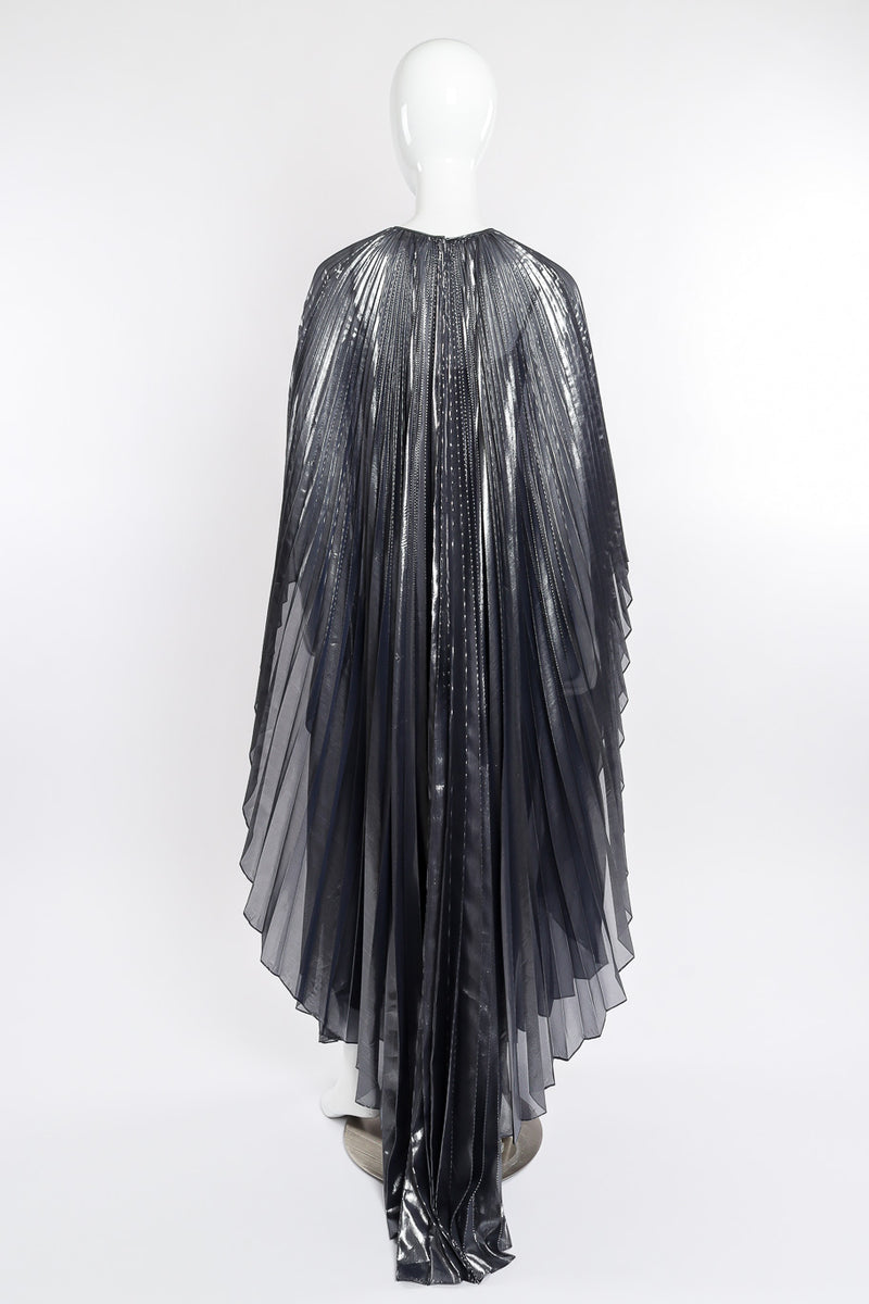 Metallic pleated caftan and bodysuit by Halston on mannequin back @recessla