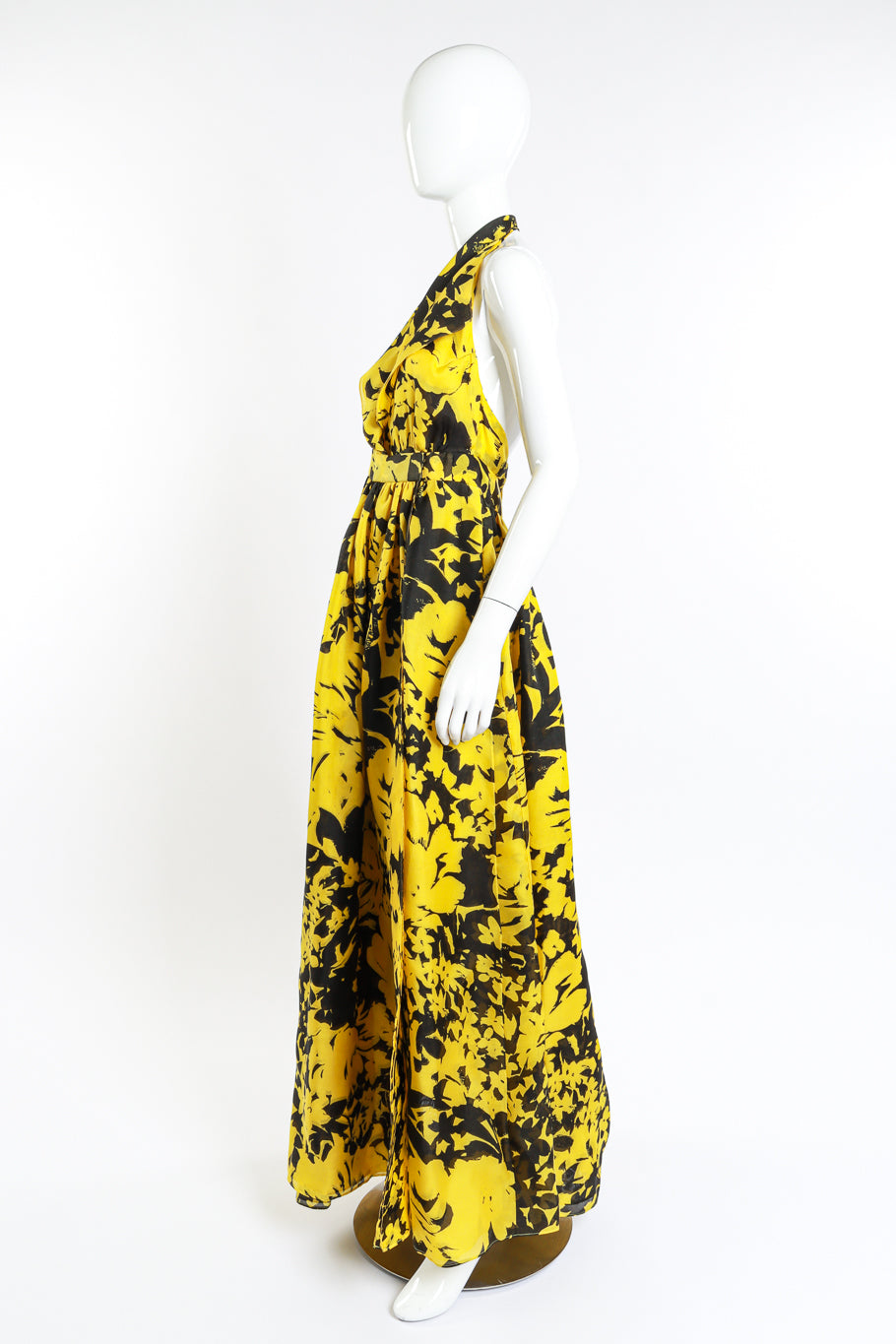 Halston Floral Tuxedo Halter Gown & Shawl on mannequin side @RECESS LA