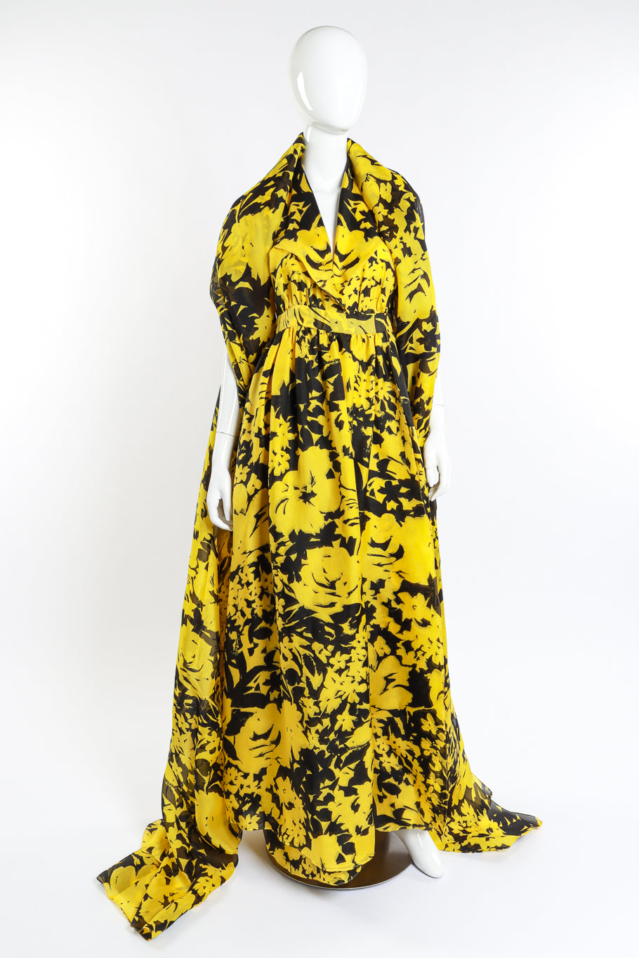 Halston Floral Tuxedo Halter Gown & Shawl on mannequin shawl @RECESS LA
