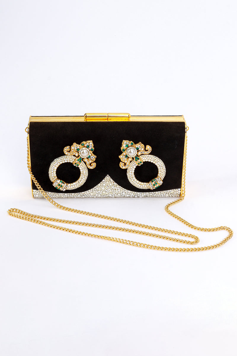 Vintage Henryks Bijoux Jeweled Suede Frame Clutch front @recess la