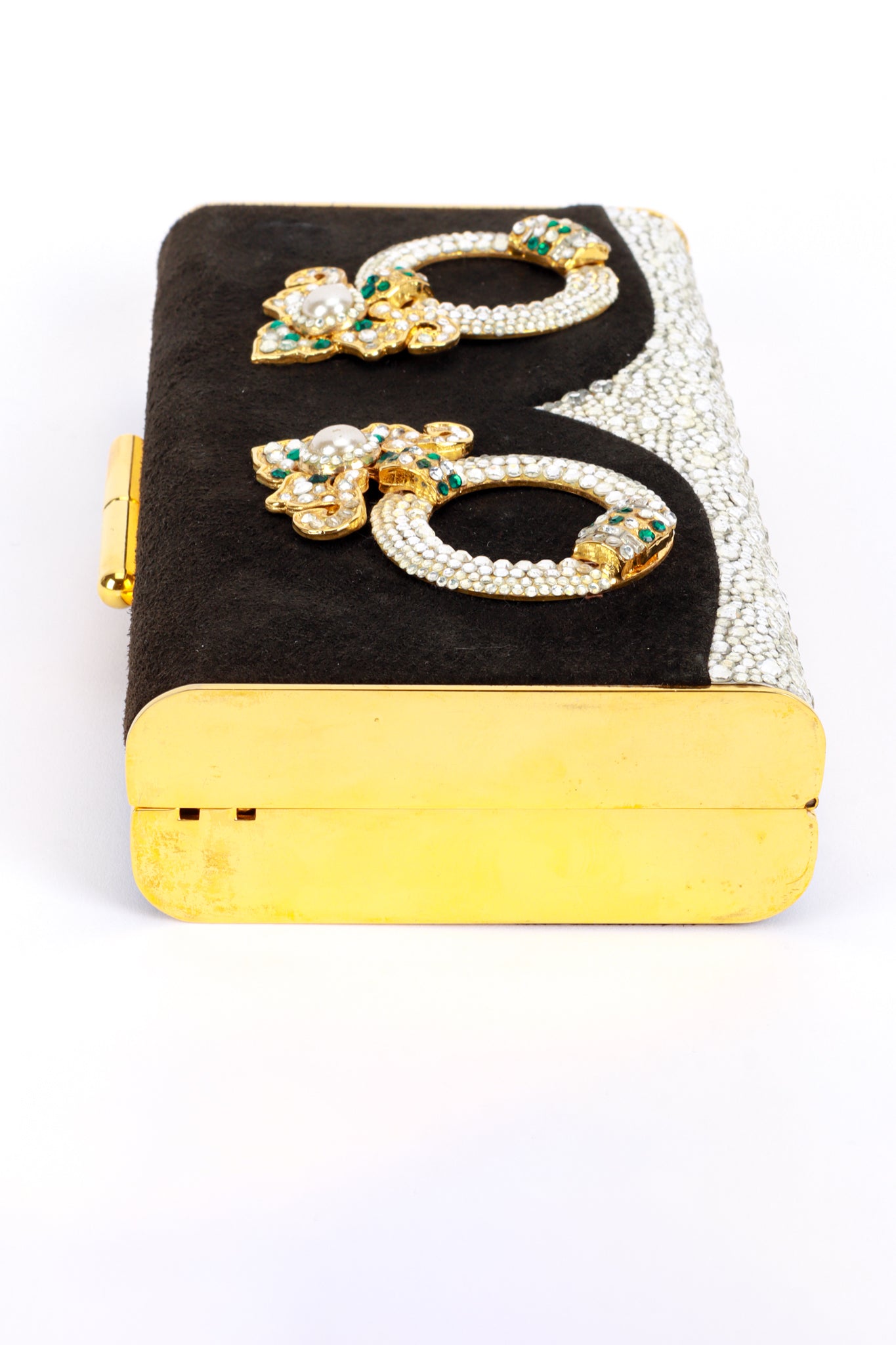 Vintage Henryks Bijoux Jeweled Suede Frame Clutch side @recess la