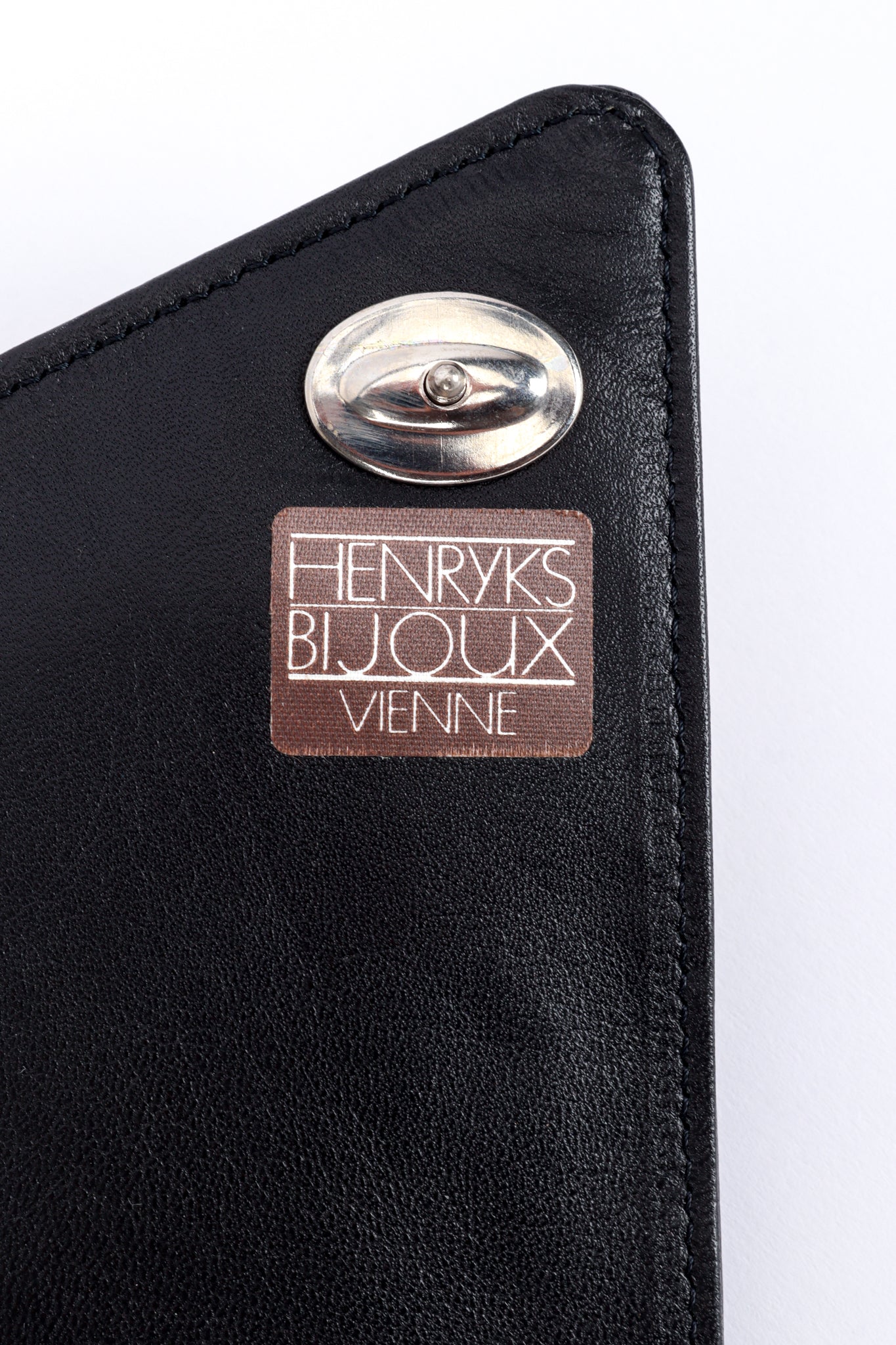 Vintage Henryks Bijoux Jewel Appliqué Leather Envelope Clutch label @recess la