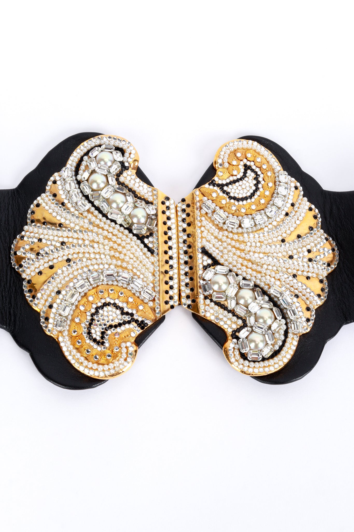 Vintage Henryks Bijoux Wide Jeweled Leather Belt plate detail @recess la