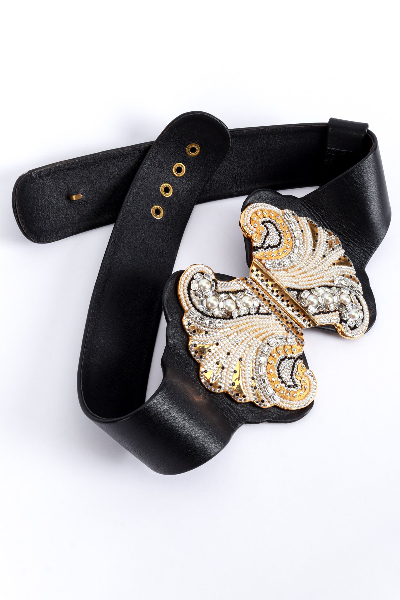 Vintage Henryks Bijoux Wide Jeweled Leather Belt front @recess la