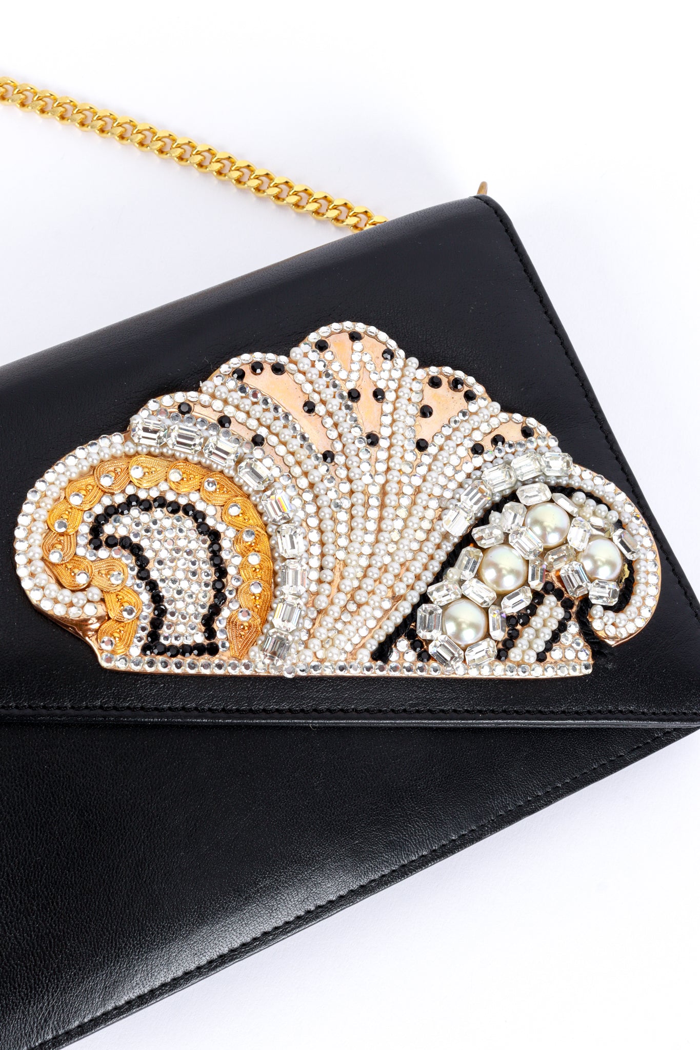 Vintage Henryks Bijoux Jewel Appliqué Leather Envelope Clutch applique detail @recess la