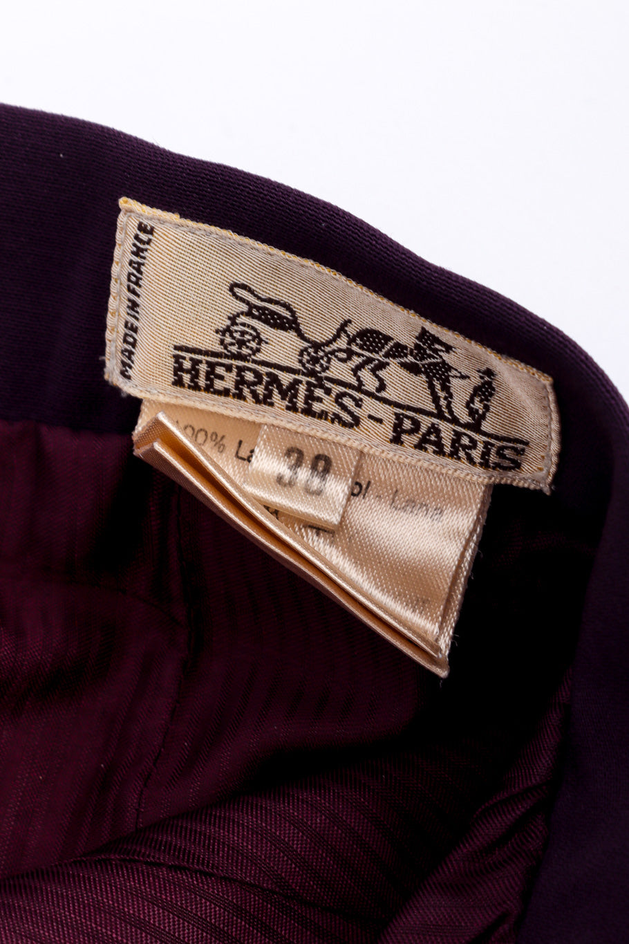 Vintage Hermés Asymmetrical Blazer and Skirt Set skirt signature label closeup @recessla