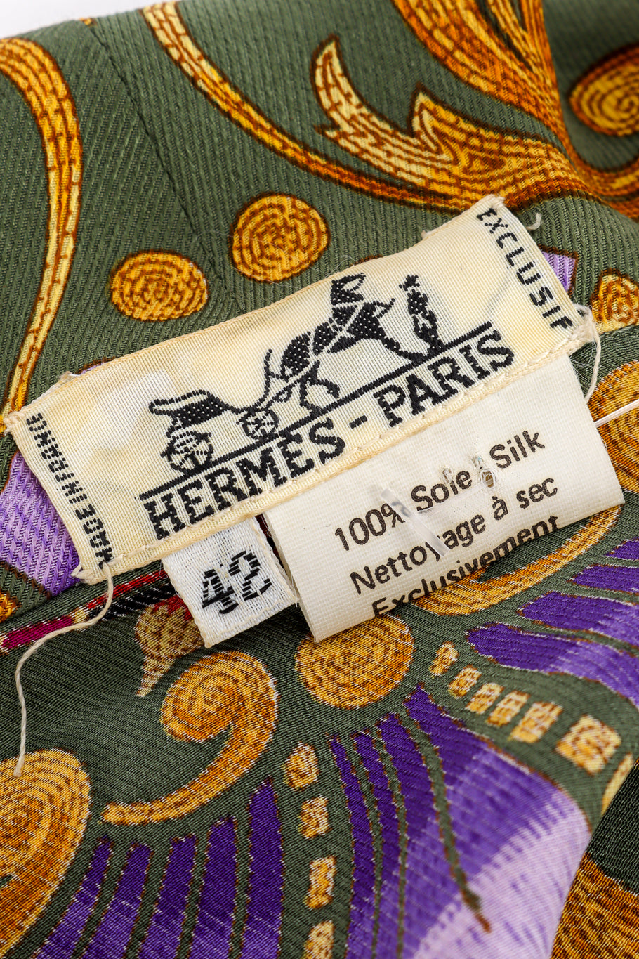 Vintage Hermes Archery Hooded Blouse and Pleated Skirt Set blouse signature label @recessla