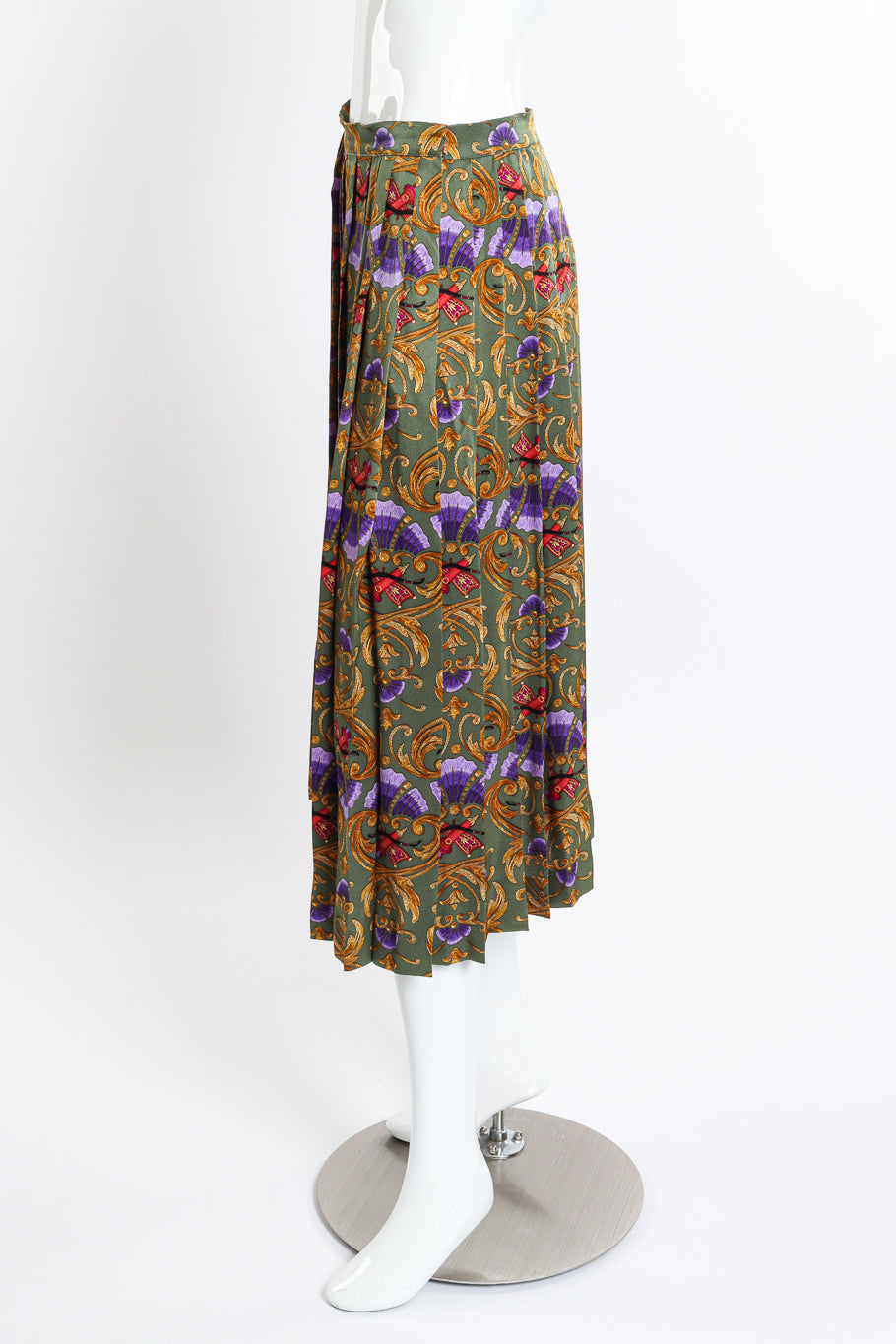 Vintage Hermes Archery Hooded Blouse and Pleated Skirt Set skirt side on mannequin @recessla