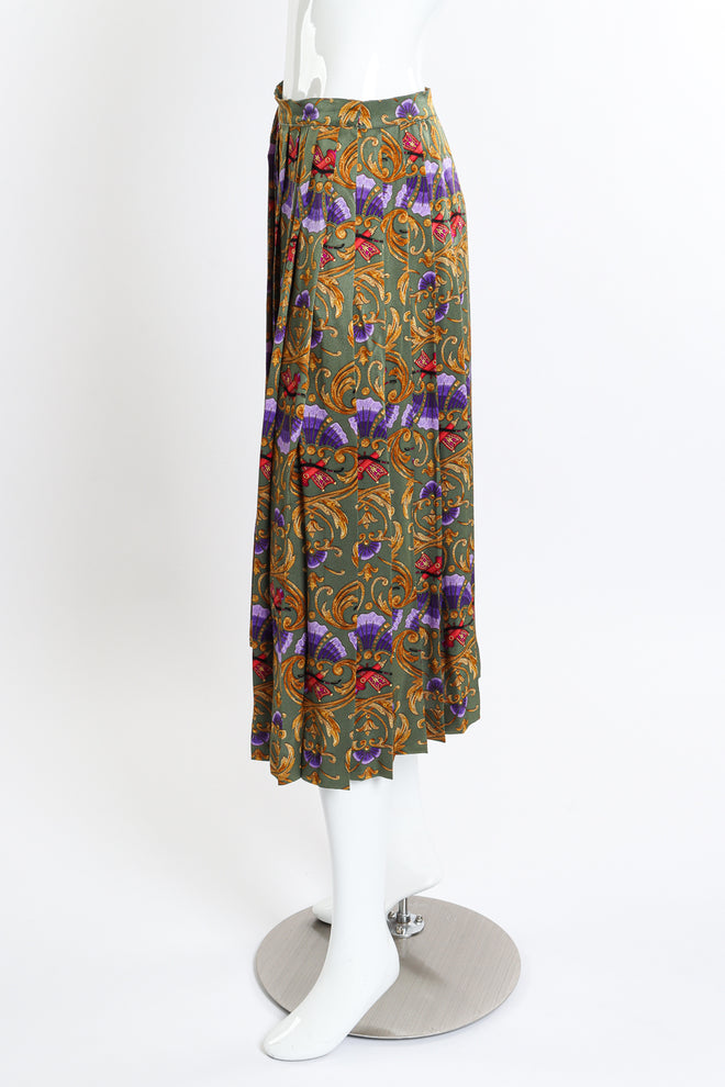 Vintage Hermes Archery Hooded Blouse and Pleated Skirt Set skirt side on mannequin @recessla