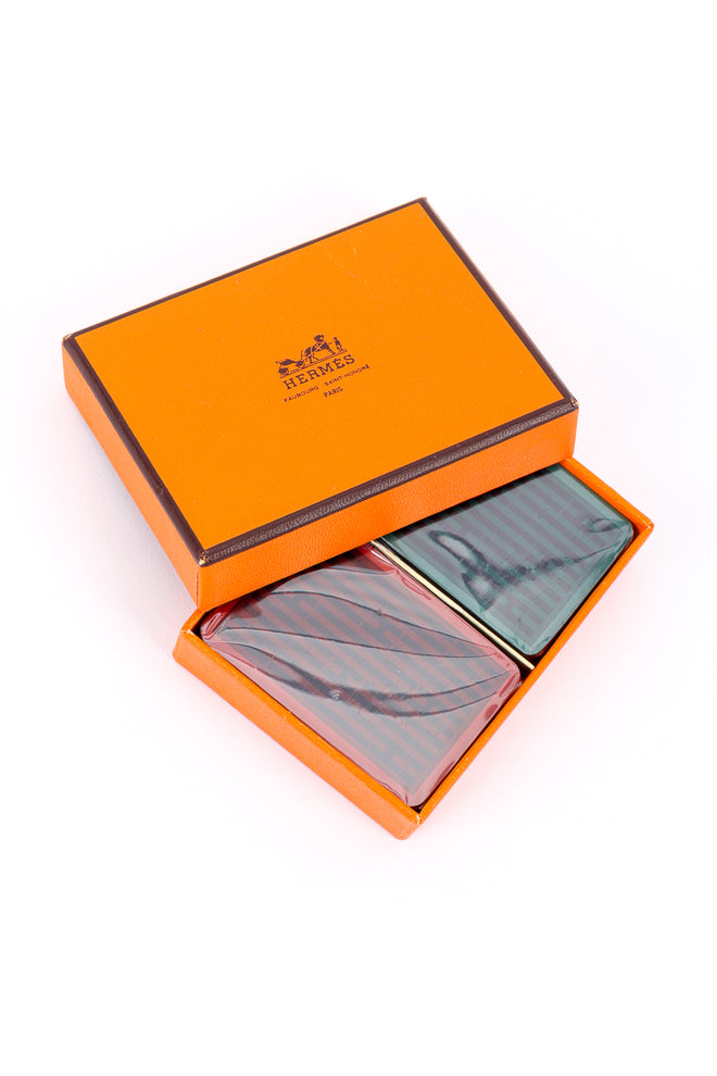 Vintage Hermés 2 Miniature Deck Playing Card Set open box front @recessla