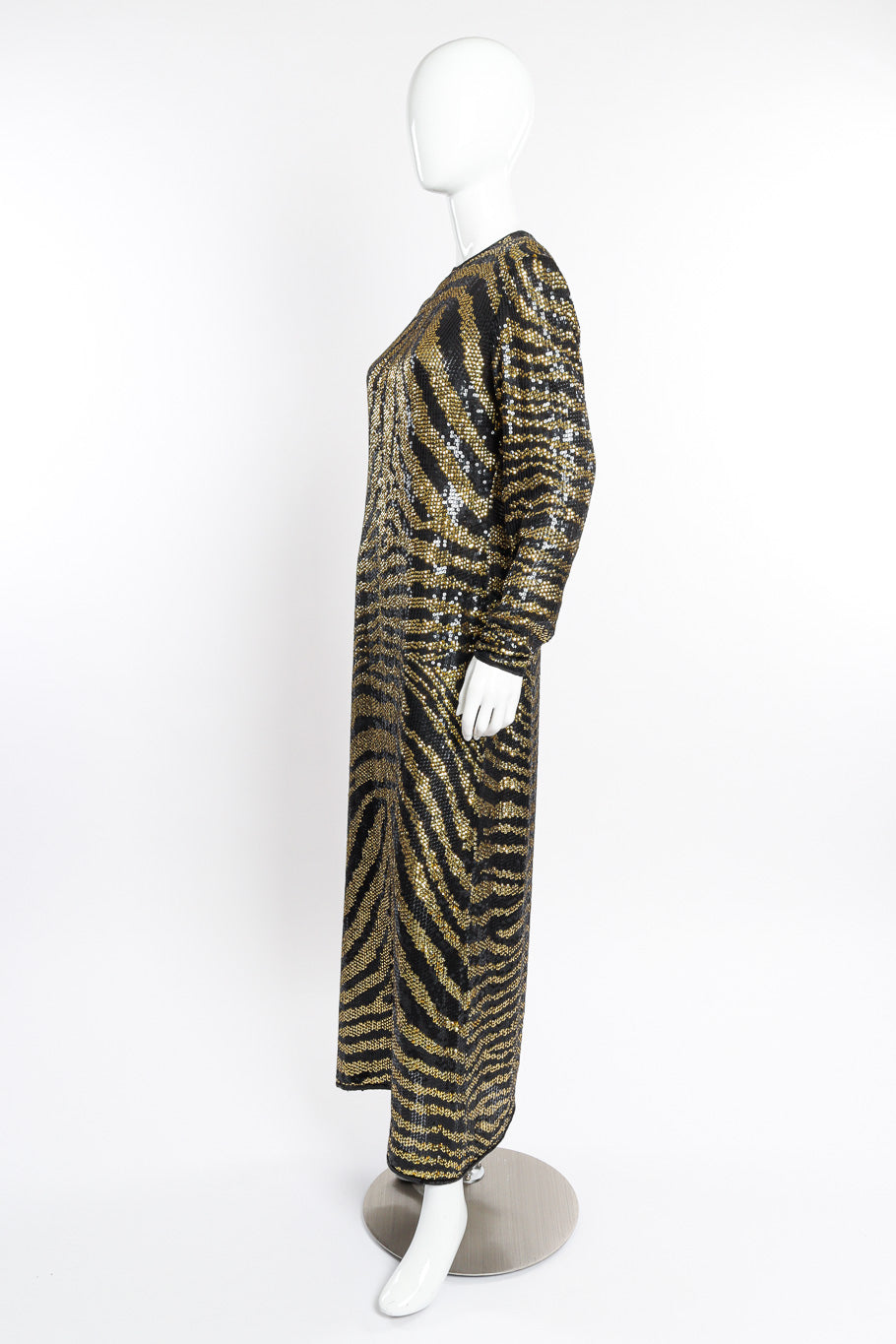 Vintage Halston Tiger Sequin Sheath Gown side on mannequin @recessla