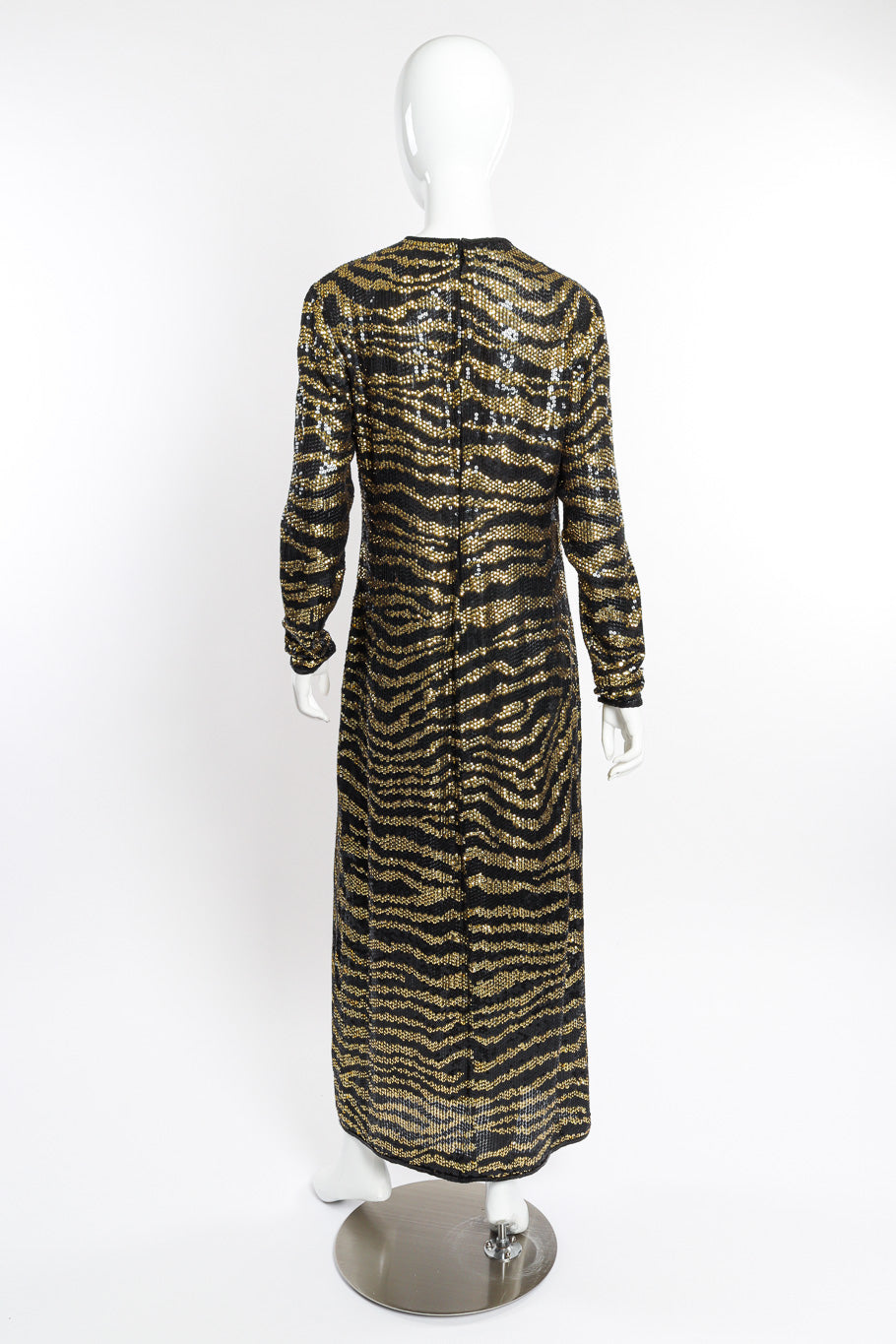 Vintage Halston Tiger Sequin Sheath Gown back on mannequin @recessla