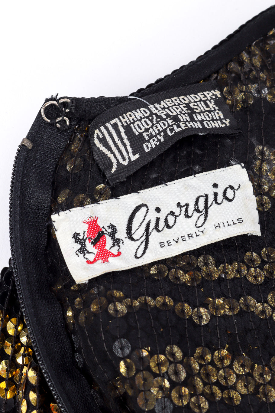 Vintage Halston Tiger Sequin Sheath Gown signature label closeup @recessla