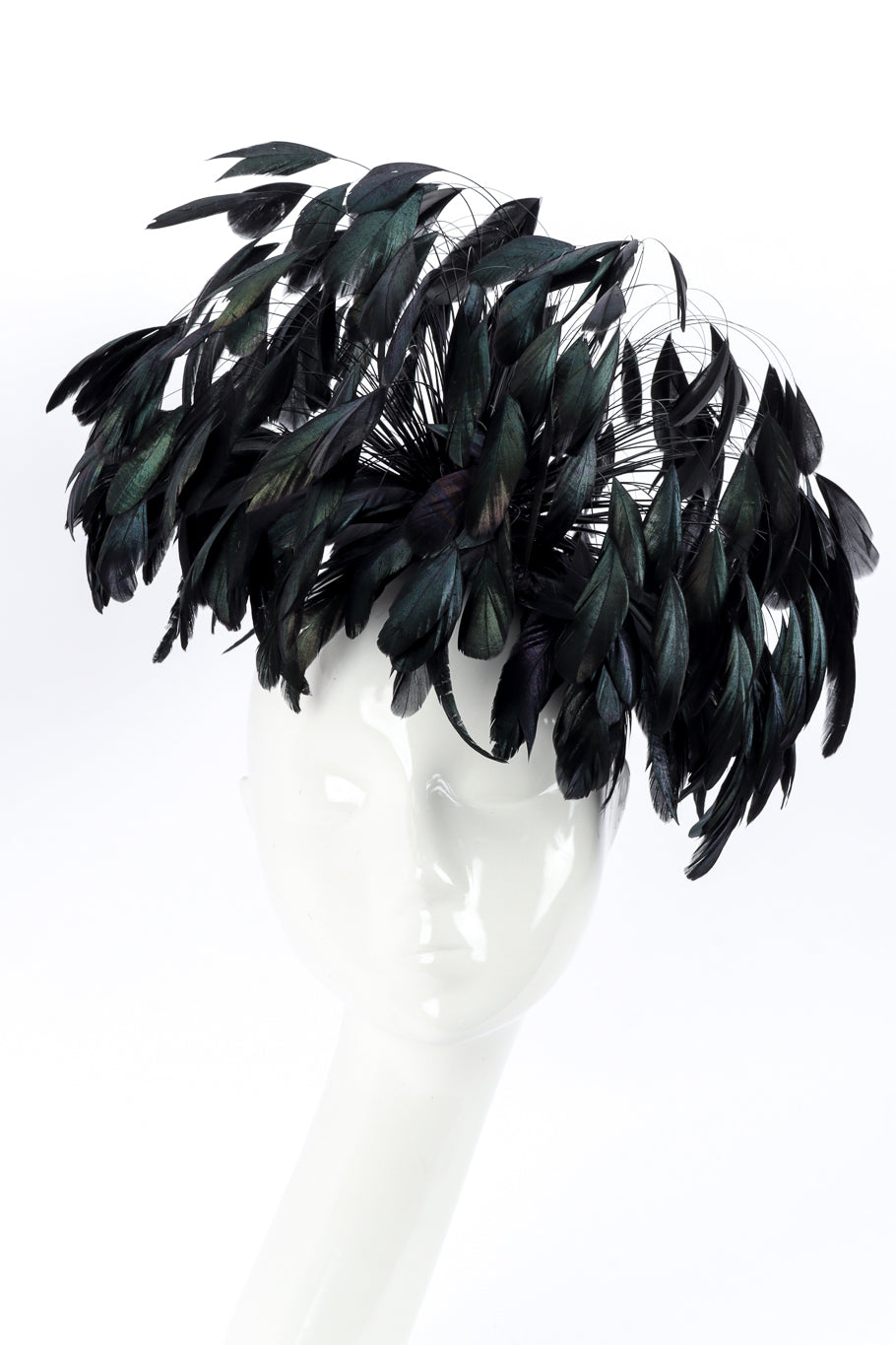 Raven Feather Fascinator Hat by Winkelman's on mannequin head @recessla