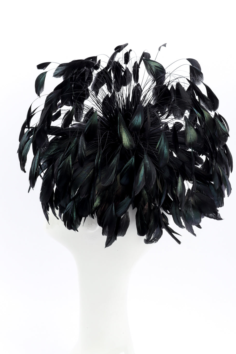 Raven Feather Fascinator Hat by Winkelman's on mannequin head back @recessla