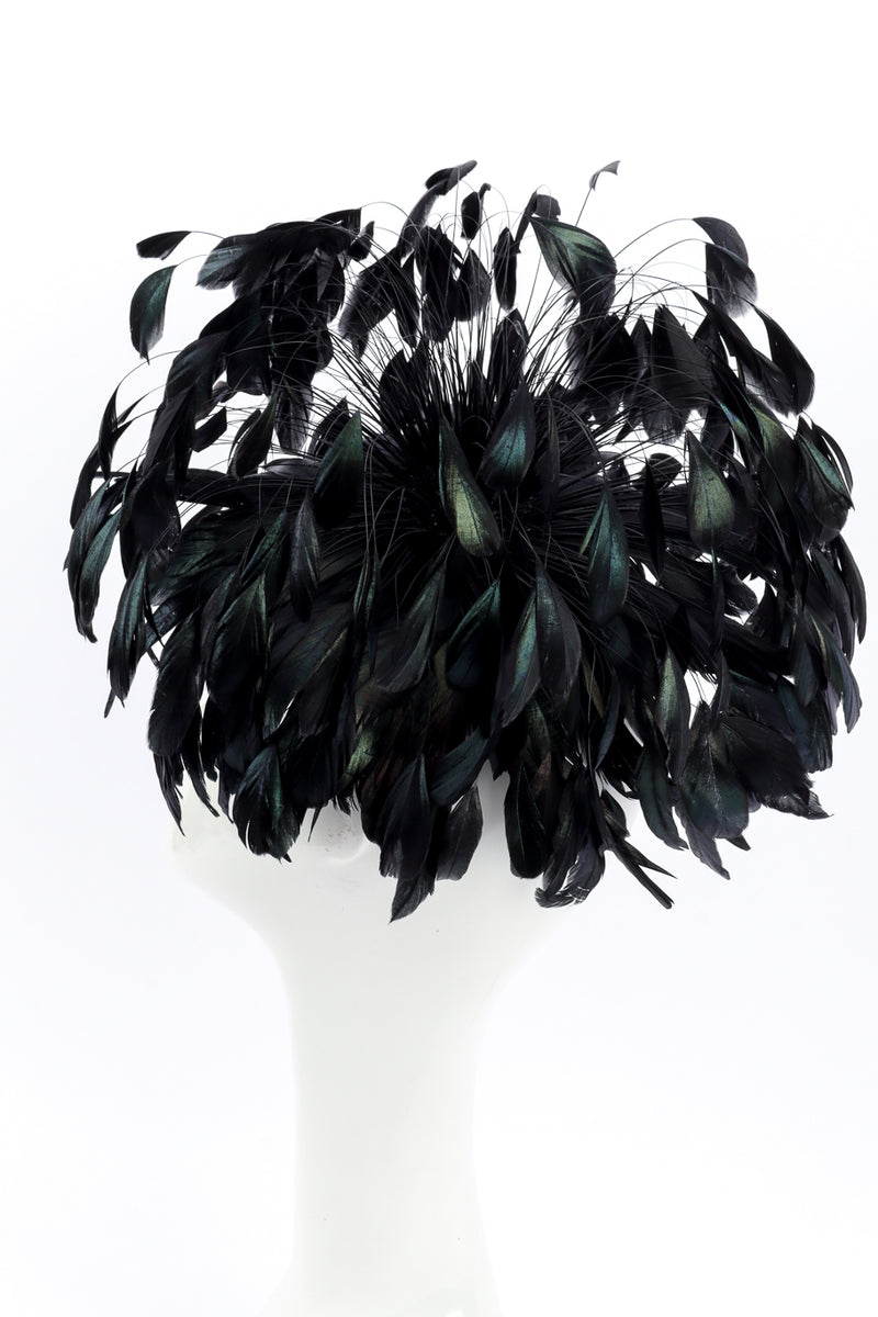 Raven Feather Fascinator Hat by Winkelman's on mannequin head back @recessla