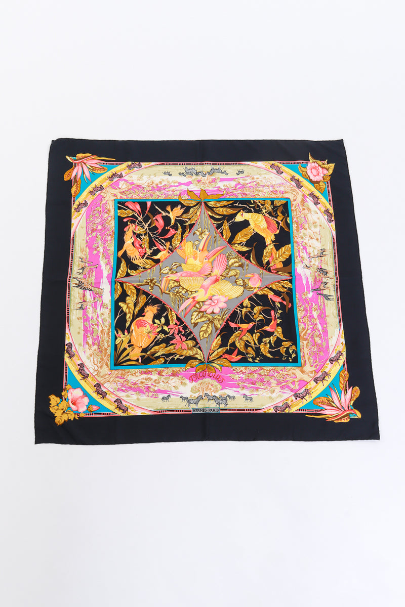 Vintage Hermés Tropiques Silk Scarf front flat @recess la