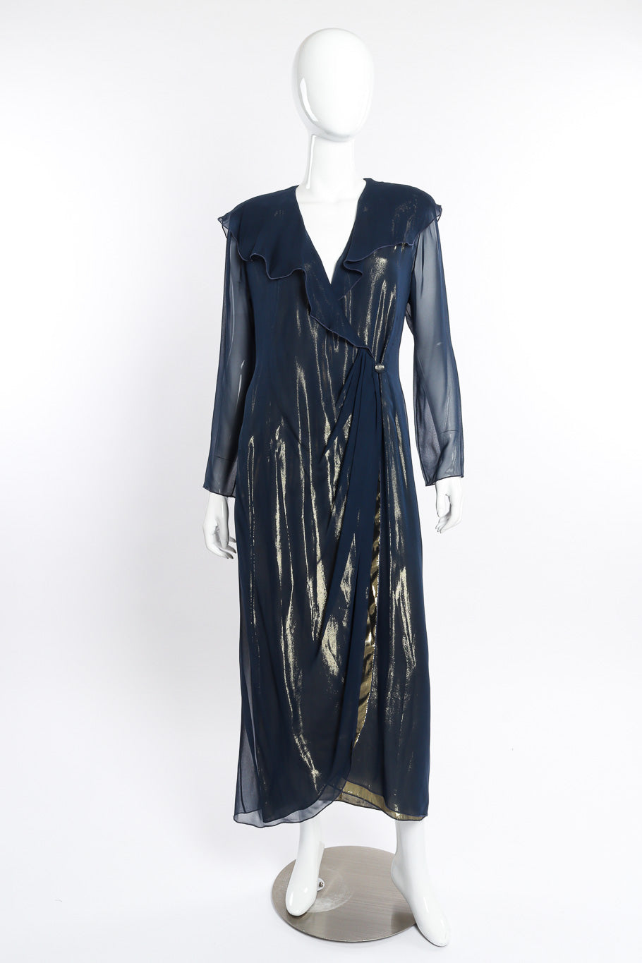 Vintage Holly's Harp Metallic Silk Wrap Dress front on mannequin @recessla