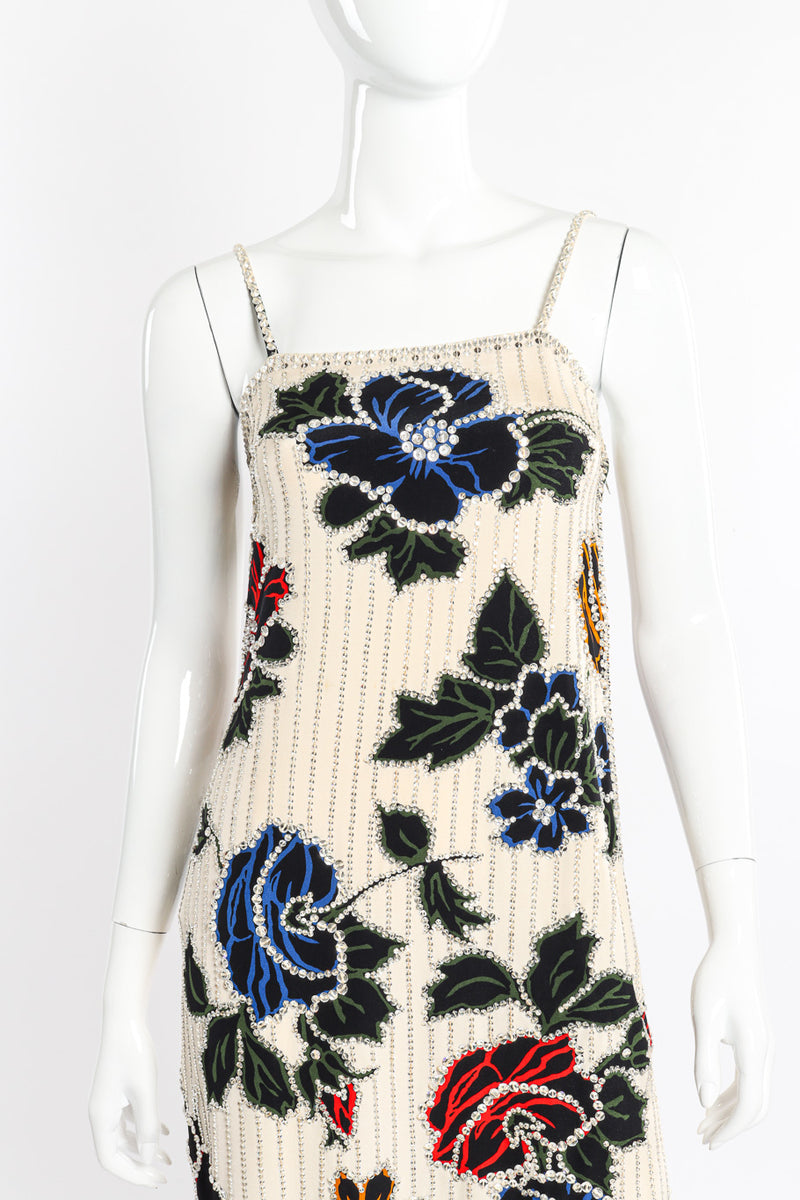 Vintage I.Magnin Floral Crystal Sequin Gown front view on mannequin closeup @recessla