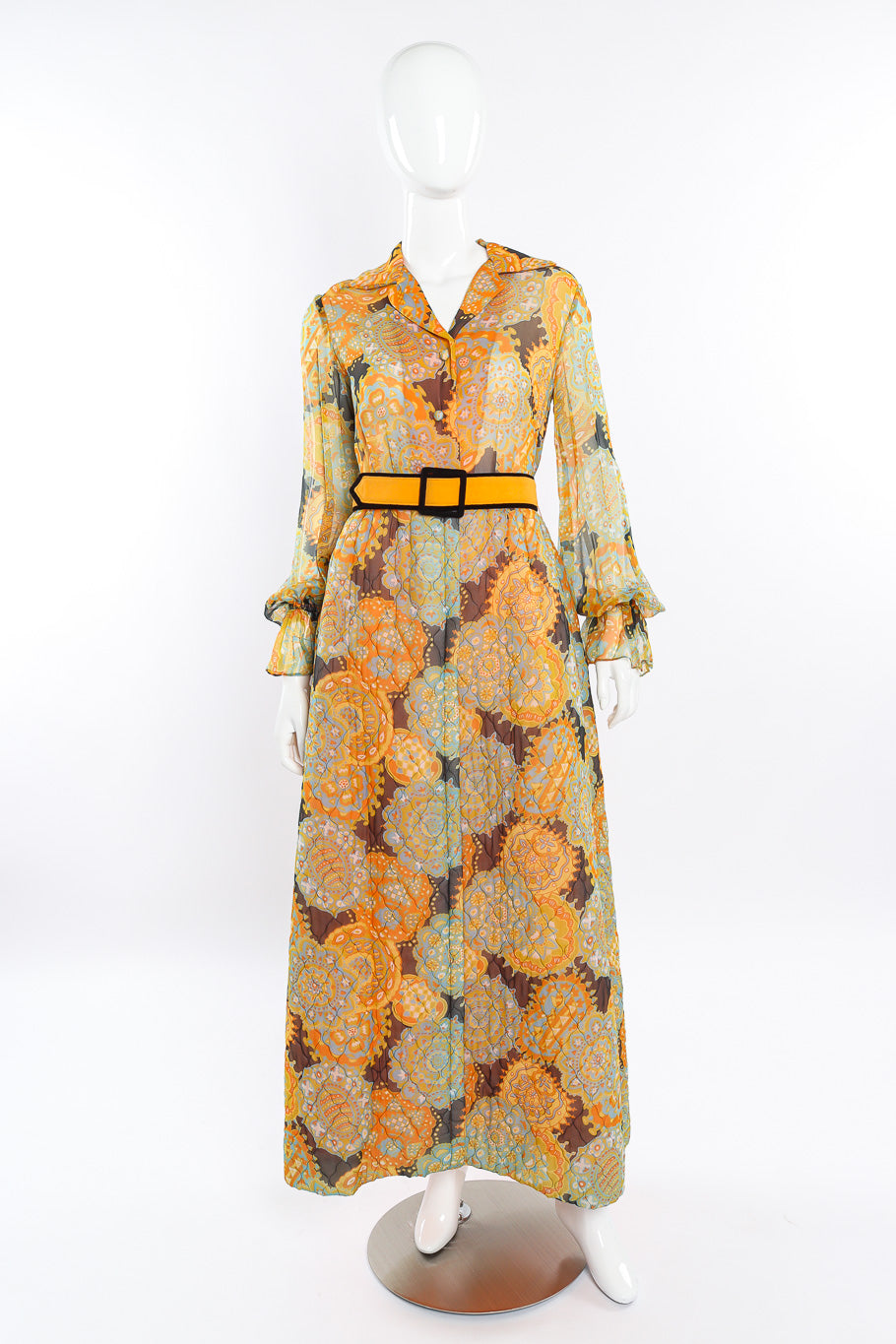 Vintage Berenice Lang Floral Quilt Dress with Belt front view on mannequin @Recessla