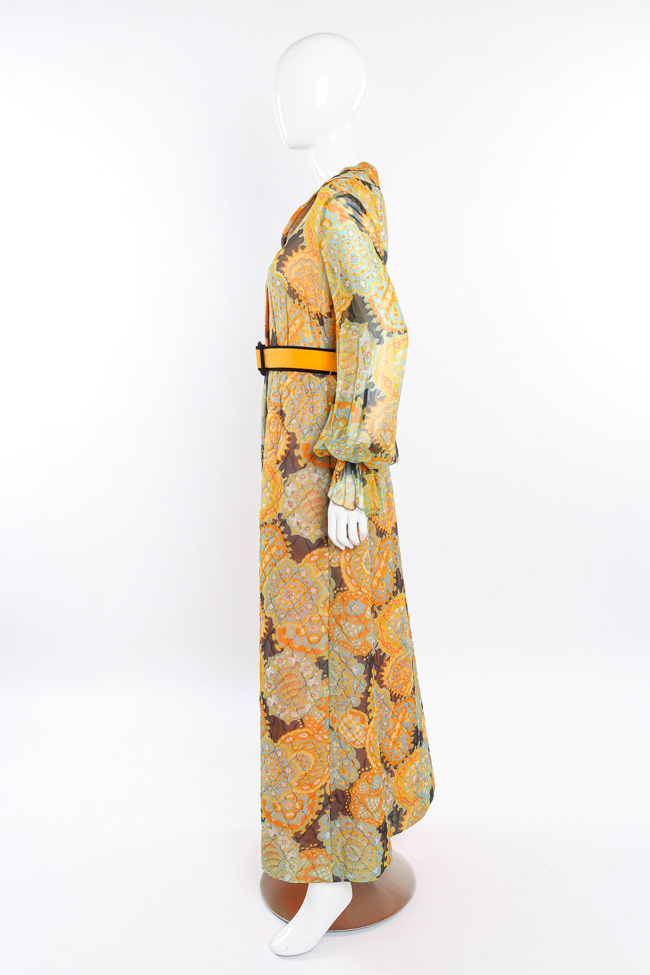 Vintage Berenice Lang Floral Quilt Dress with Belt side view on mannequin @Recessla