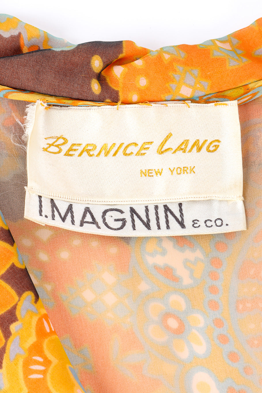 Vintage Berenice Lang Floral Quilt Dress with Belt label closeup @Recessla