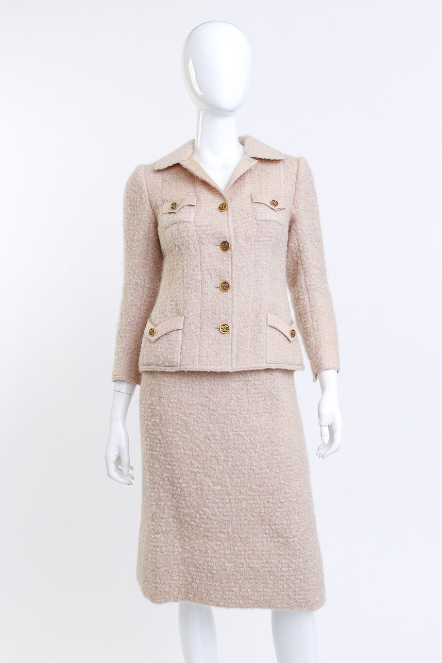 Vintage I.Magnin Curly Wool Skirt Suit front on mannequin @recess la