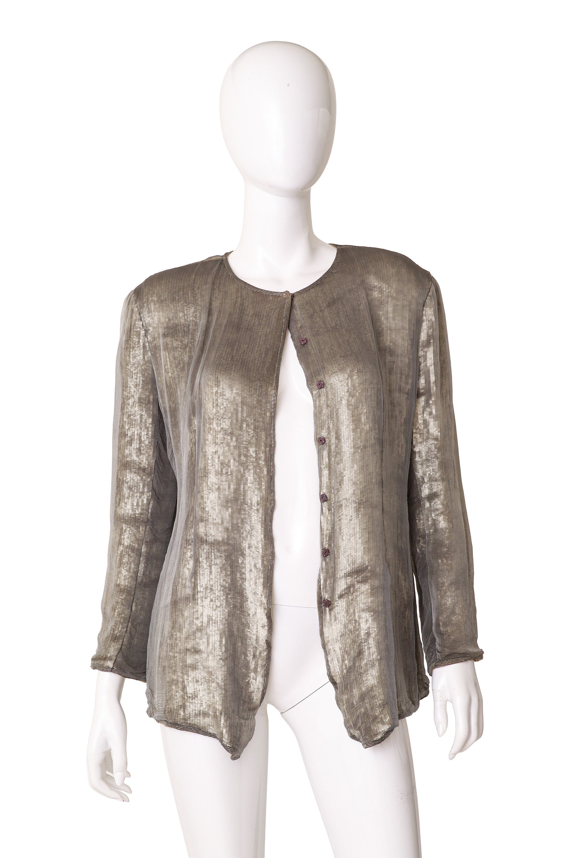 sequin sheer overlay jacket by Calvin Klein on mannequin open @ Recess LA