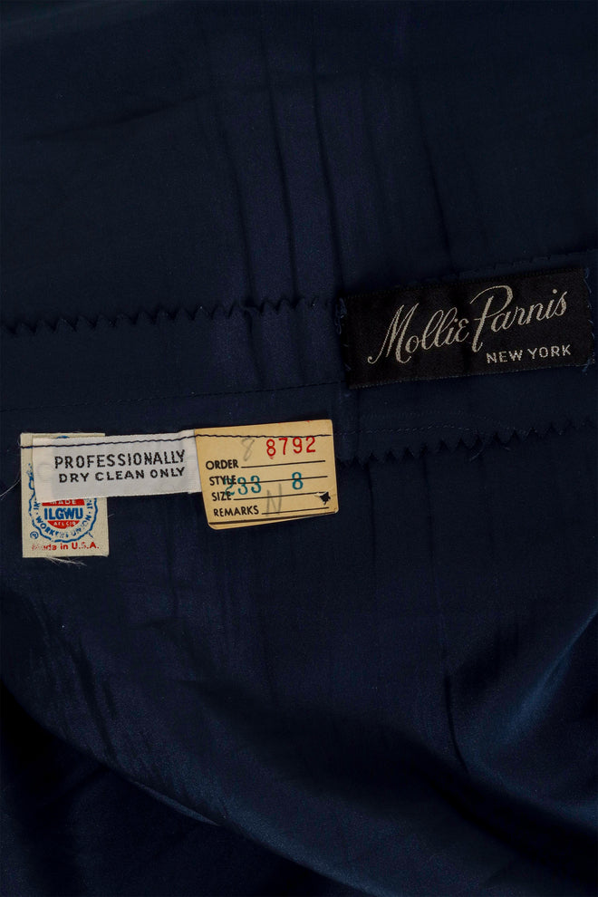 Vintage Mollie Parnis Metallic Beaded Lace Overlay Dress labels @ Recess LA