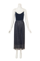 Vintage Mollie Parnis Metallic Beaded Lace Overlay Dress on mannequin dress only @ Recess LA