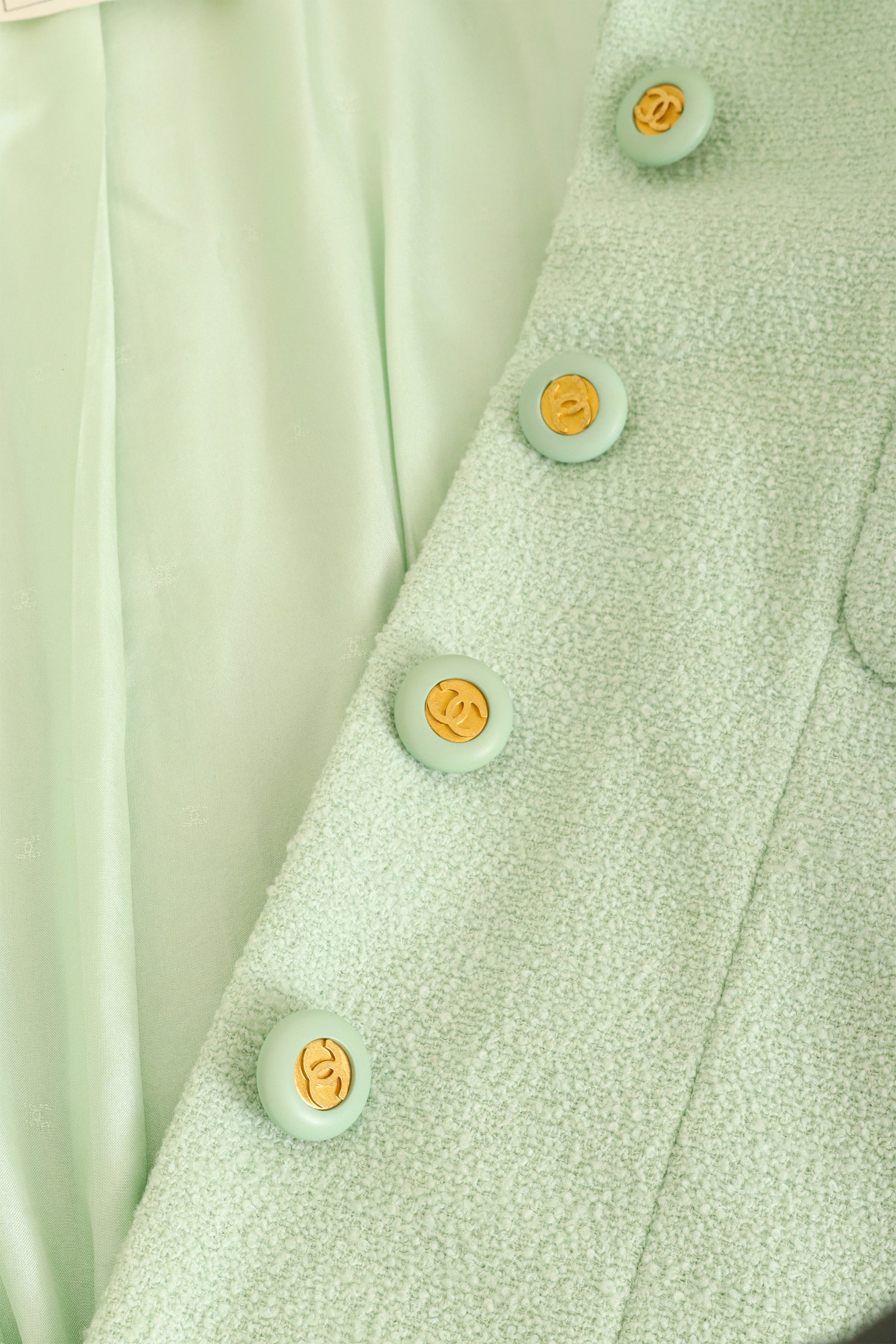 Pleated Bouclé CC Blazer by Chanel buttons @ Recess LA