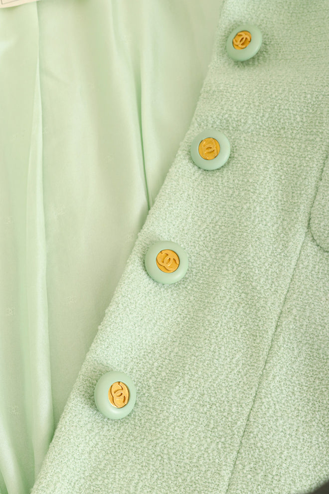 Pleated Bouclé CC Blazer by Chanel buttons @ Recess LA