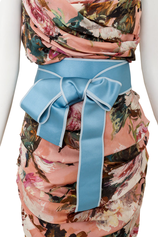Floral Ruche Draped Gown by Dolce & Gabbana on mannequin sash close @ Recess LA