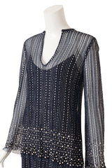 Vintage Mollie Parnis Metallic Beaded Lace Overlay Dress on mannequin close @ Recess LA