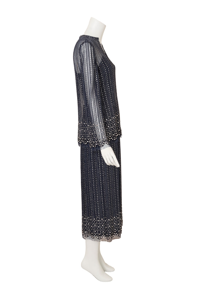 Vintage Mollie Parnis Metallic Beaded Lace Overlay Dress on mannequin side @ Recess LA