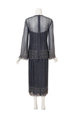 Vintage Mollie Parnis Metallic Beaded Lace Overlay Dress on mannequin back @ Recess LA