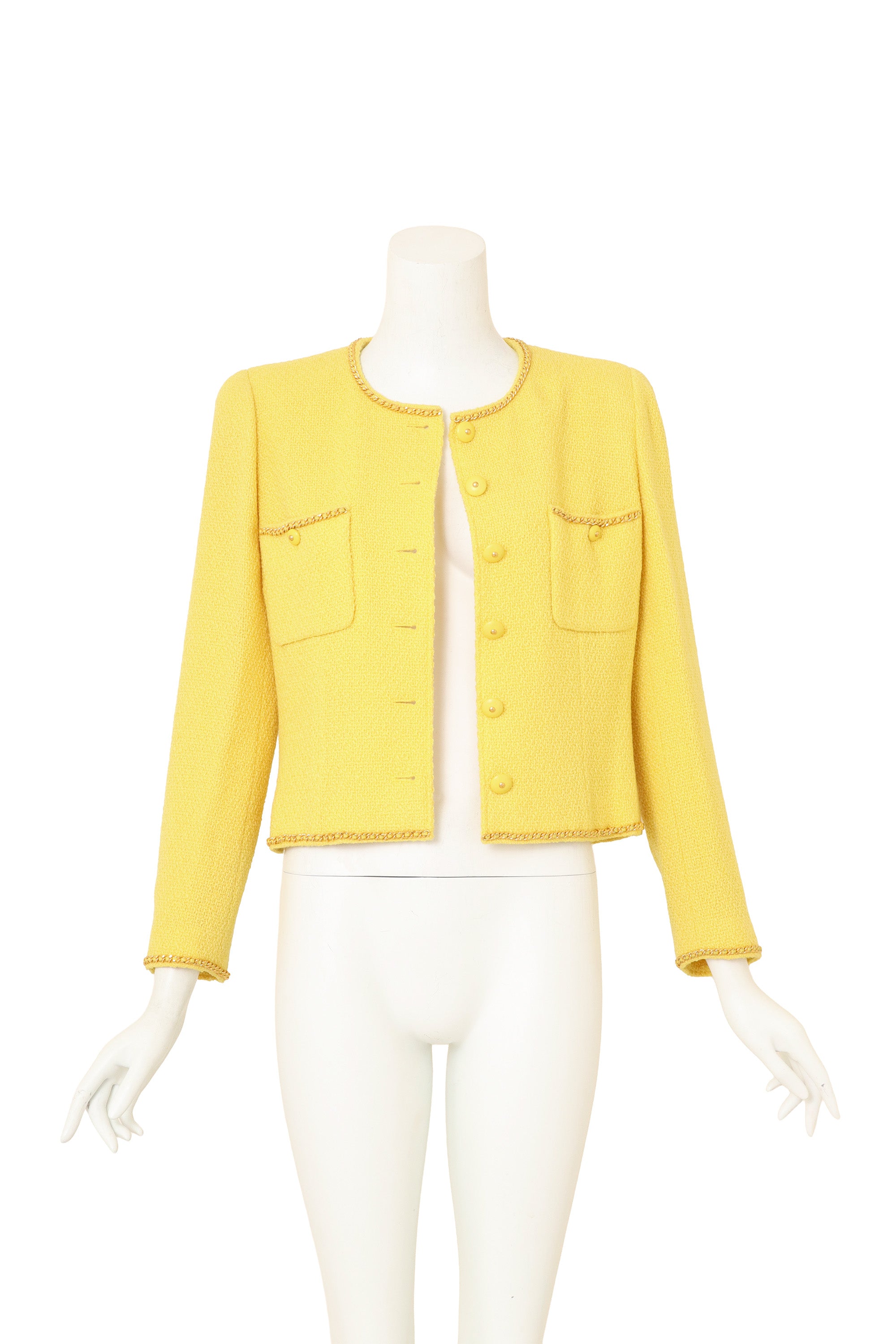 Chain Edge Bouclé Jacket by Chanel on mannequin open @ Recess LA