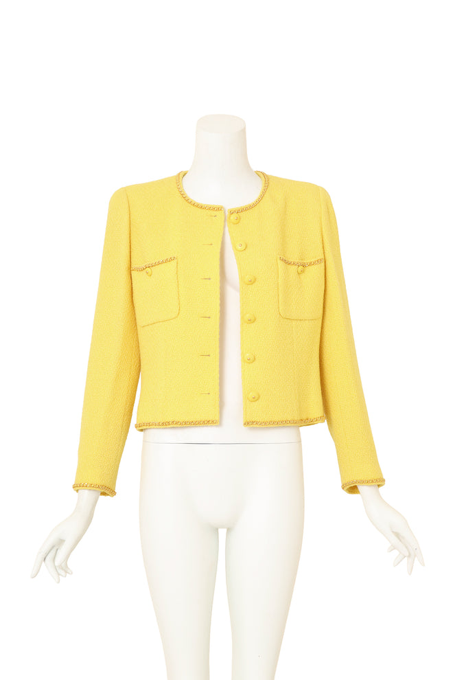 Chain Edge Bouclé Jacket by Chanel on mannequin open @ Recess LA
