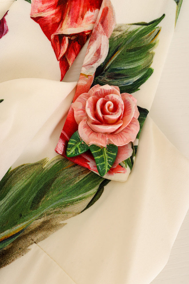 Dolce & Gabbana Rose Button Floral Tea Dress closeup at Recess 
