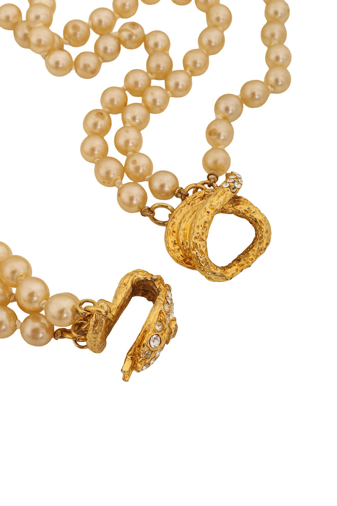 Snake Clasp Pearl Necklace by Rose Benedetti clasp open @ Recess LA