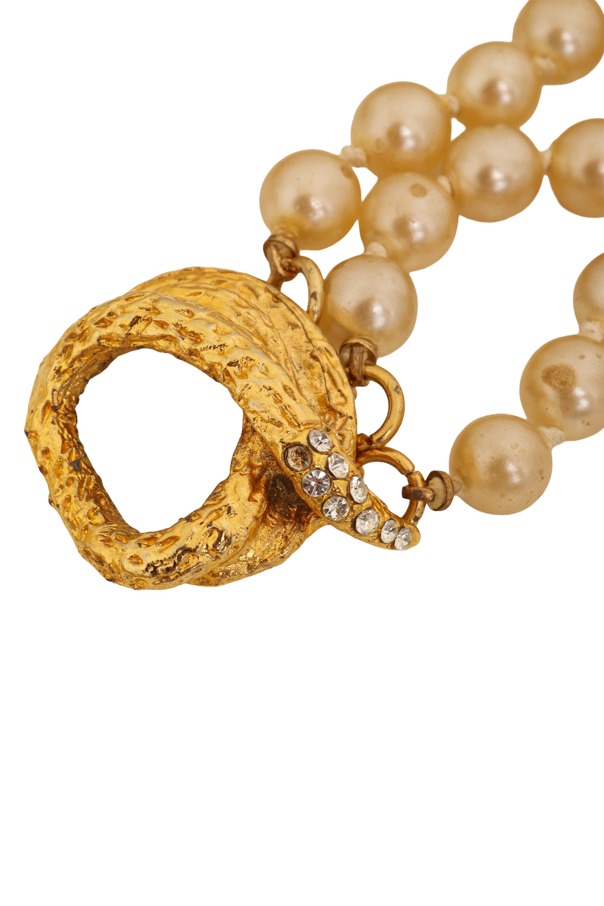 Snake Clasp Pearl Necklace by Rose Benedetti missing stone @ Recess LA