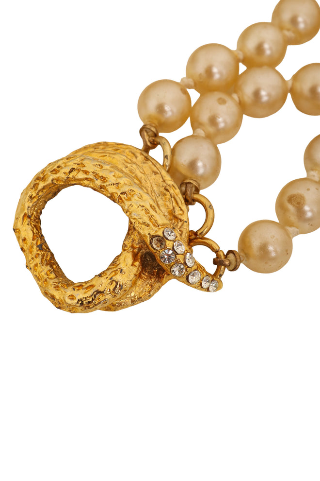 Snake Clasp Pearl Necklace by Rose Benedetti missing stone @ Recess LA