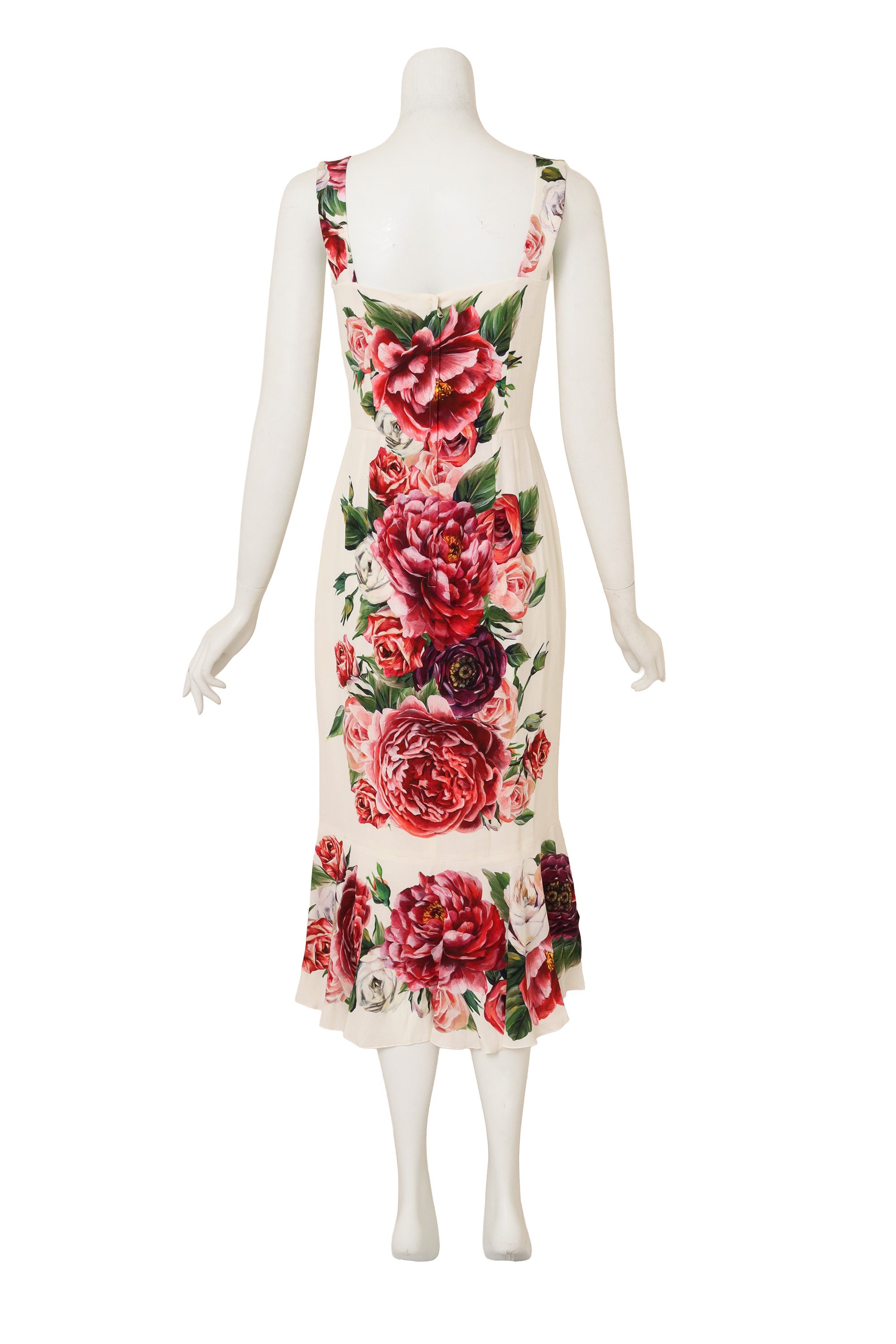 Dolce & Gabbana Rose Button Floral Tea Dress on back of mannequin at Recess 