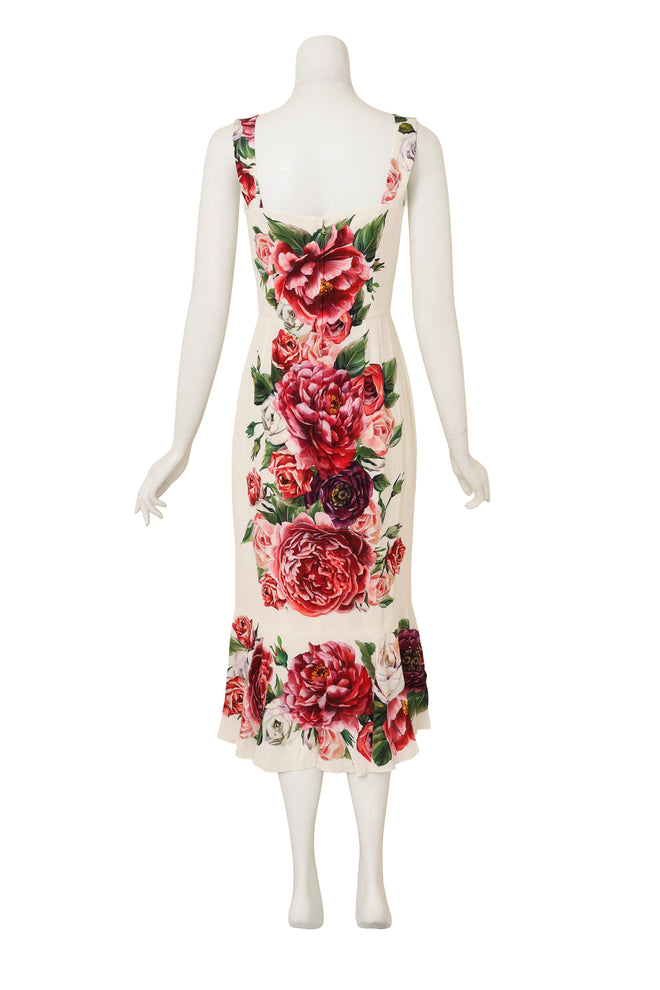 Dolce & Gabbana Rose Button Floral Tea Dress on back of mannequin at Recess 