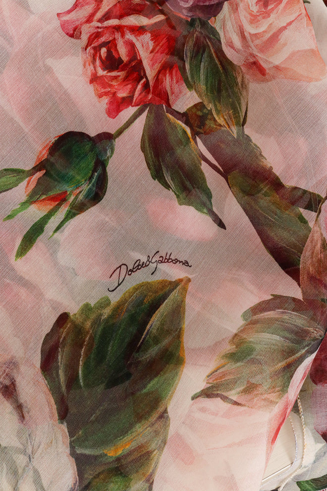 Silk Floral Ruffle Top by Dolce & Gabbana  print signature closeup  @ Recess LA